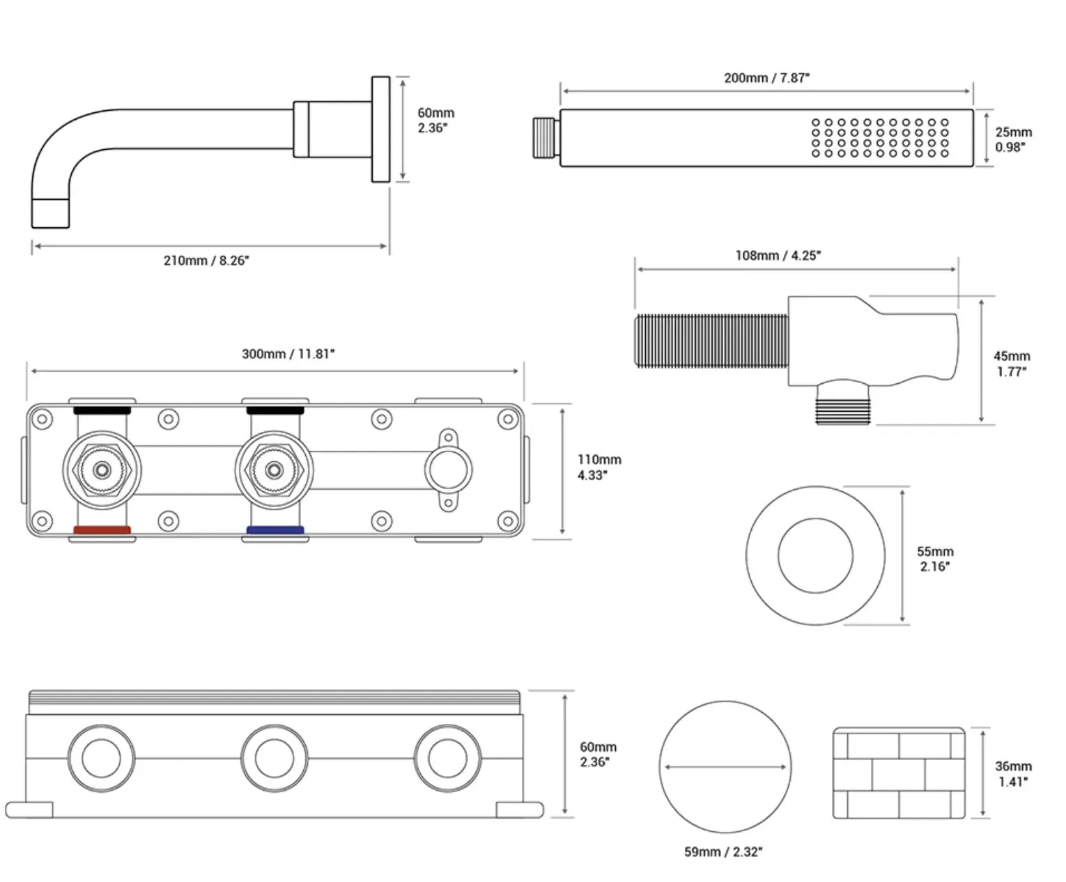 Mitigeur baignoire à encastrer avec douchette Or brossé