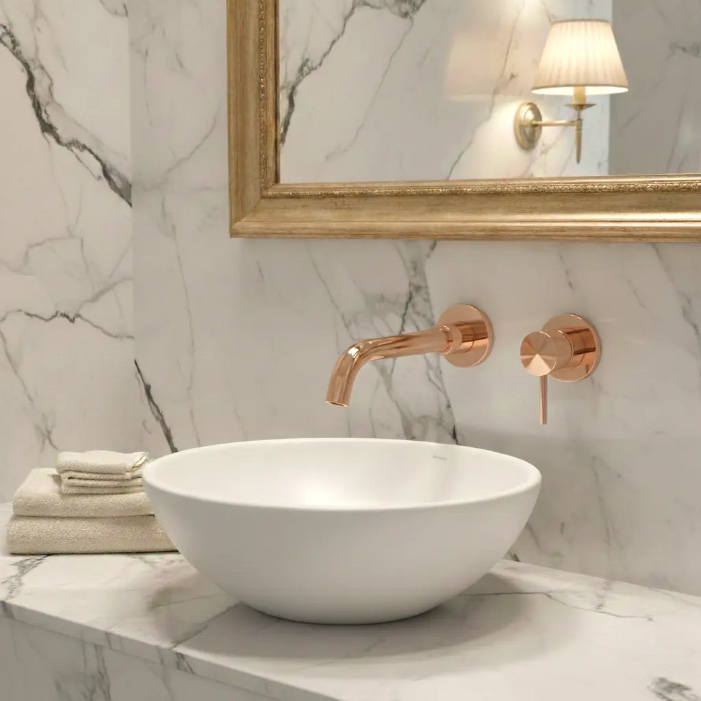 Mitigeur de lavabo pour montage encastré mural or rose - Helea Afinaure